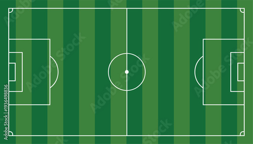 Football Field Top View Vector Illustration with Green Grass Pitch, Soccer Stadium Layout Markings and Professional Sports Ground Design