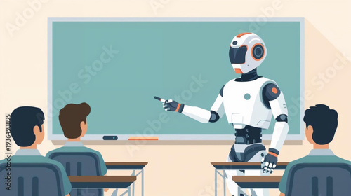 Vector illustration of  human robot teach in class room