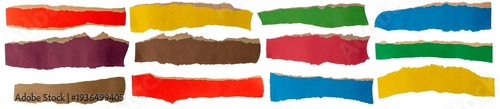 Isolated collection of colorful torn paper stripes  on white background	