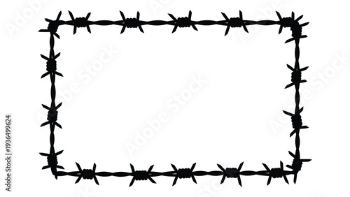A black and white image of a barbed wire frame