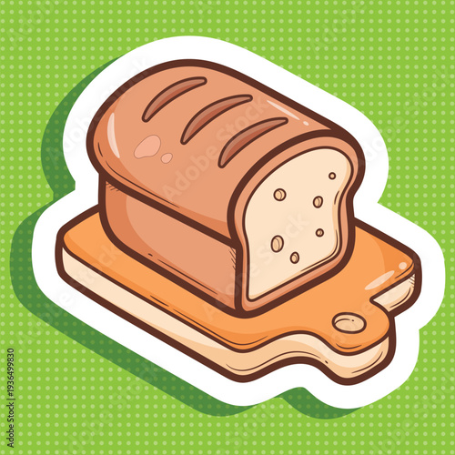 Cartoon Loaf of Bread on Cutting Board Sticker Vector Art