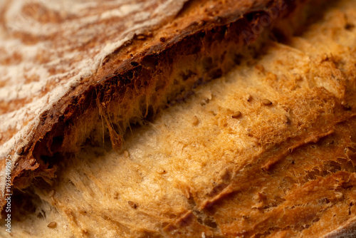 Sourdough bread extreme close-up, delicious homemade loaf