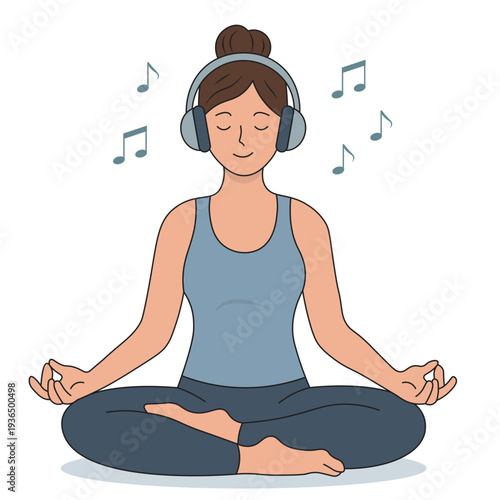 Meditating woman listening to music