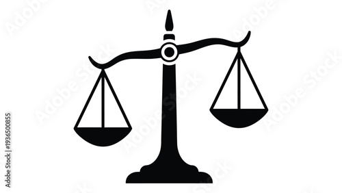 A black silhouette of a balance scale on a white background