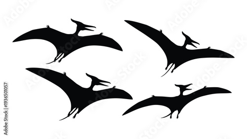 A group of pterosaurs are flying together