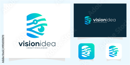 Digital Eye Vision Logo with Circuit Board Lines and Tech Network Node Concept.