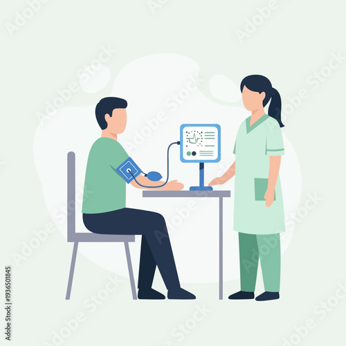 Doctor checking patient's blood pressure with modern medical device in clinic