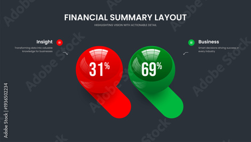 Modern Review 2 Step Graph Slideshow Design. Simple Portfolio Two Option Diagram Slide Layout. Project Introduction Frame Template Vector Illustration.