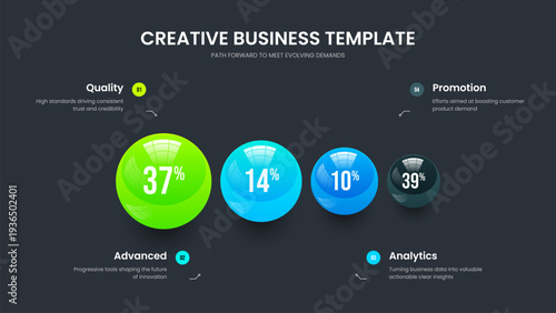 Simple Campaign Slideshow Layout Vector Illustration. Marketing Launch 4 Element Graph Frame Design. Market Briefing Four Step Chart Slide Template.