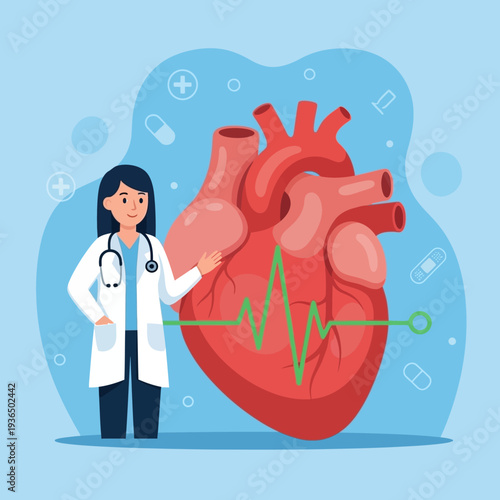 Doctor and Heart with EKG Line - Cardiology, Healthcare, Medical Concept