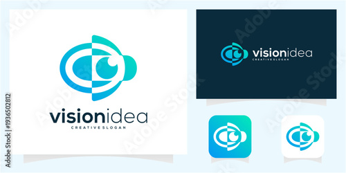 Abstract Eye Vision Logo with Digital VR Headset Concept and Tech Lens Symbol