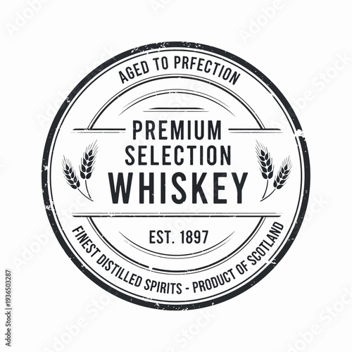 Retro Bourbon Distillery Logo with Elegant Decorative Frame and Classic Wooden Barrel Illustration