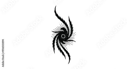 Abstract swirling cosmic vortex with radiant lines and dark feathered elements