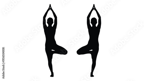 Two people are doing yoga poses side by side