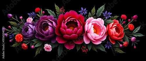 Elegant Peony Flower Pattern on Black Background – Luxury Floral Botanical Design