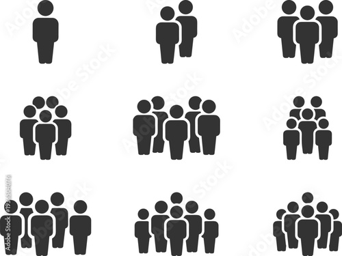 Team Icon Vector Set Featuring Group of People Symbols for Teamwork, Community, Collaboration, Leadership, Organization, Business Staff, Social Network and Company Structure Concept Design