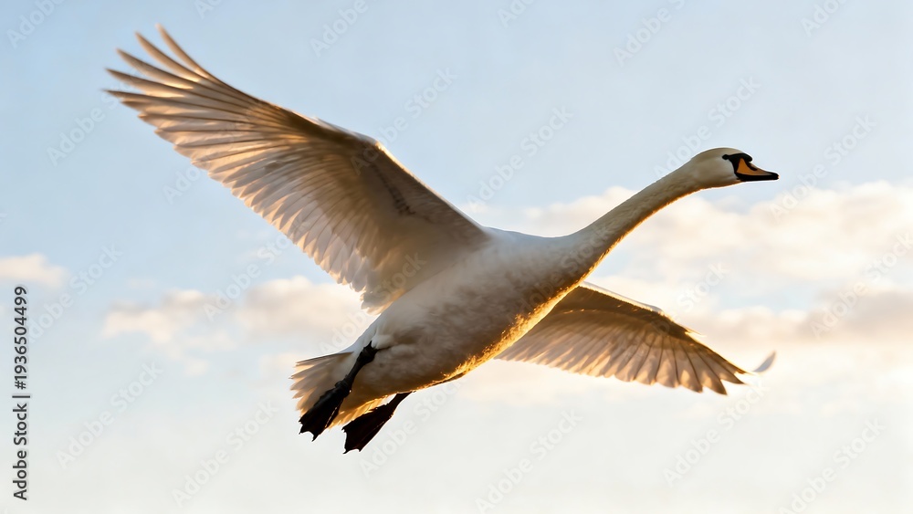 Fototapeta premium Goose Flying In Sky With Wings Spread