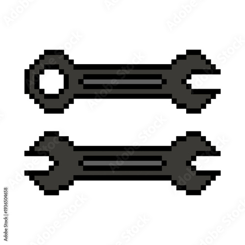 Flat Design Pixel Art Wrench Tool Illustration
