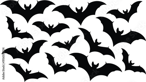 Bat silhouette collection with various flying poses for Halloween design