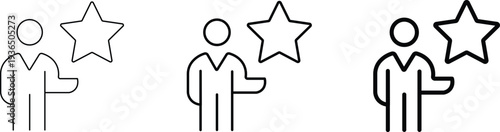 Icon set showing a person outline next to an empty star, representing a favorite user or top rating.