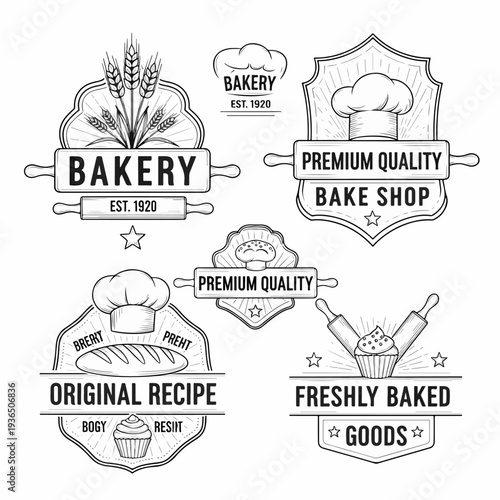 Traditional Pastry and Bread Shop Logo Set with Artisan Bakery Badges and Retro Dessert Labels