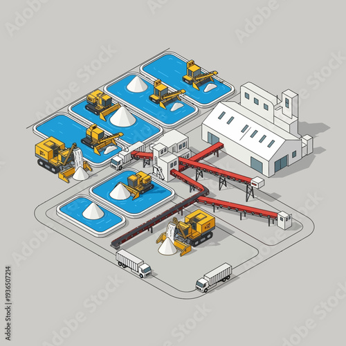 Industrial facility with construction equipment and storage tanks.