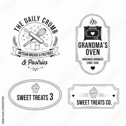 Handmade Artisan Bread Bakery Logo Pack Featuring Classic Wheat Emblems and Retro Pastry Shop Badges