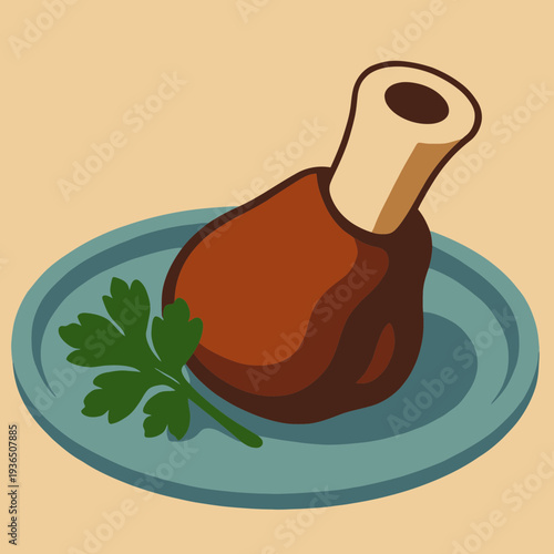 Symbolic Pesach Lamb Shank Bone (Zeroa) Close-Up in Detailed Flat Vector Illustration