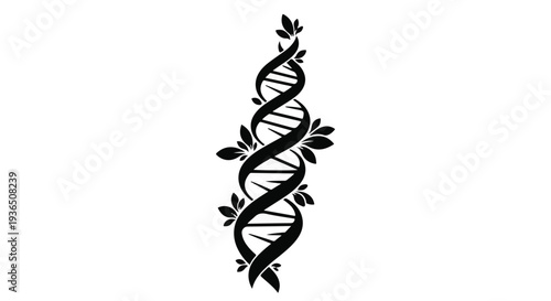 Elegant DNA helix intertwined with delicate leaves, symbolizing natural science and life.