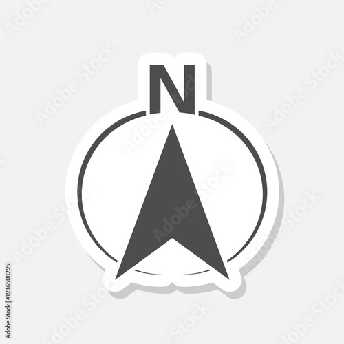 North direction compass circle icon sticker isolated on gray background
