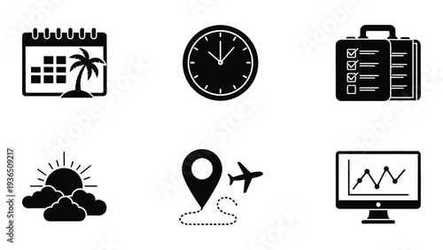 A collection of travel and business icons