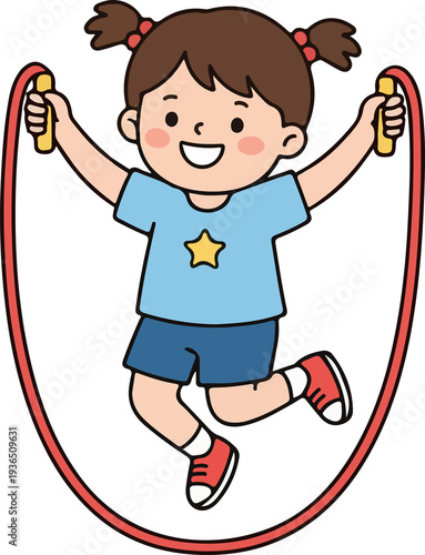 Cute boy jumping rope exercise cartoon illustration
