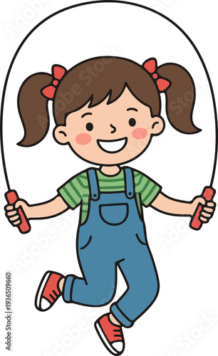 Cute boy jumping rope exercise cartoon illustration