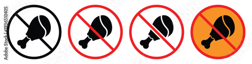 No chicken meat icon. restriction on consumption of chicken leg. ban on eating unhealthy fast food, diet concept Vector illustration.
