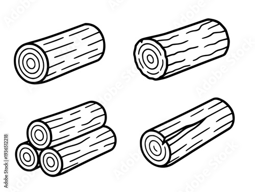 4 firewood illustration icons, in outline design