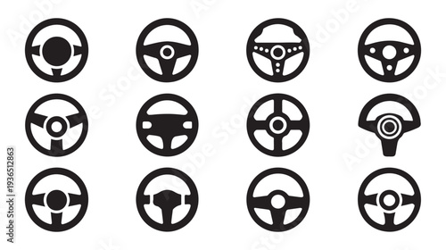 Steering wheel icon set. car wheels vector collection. auto drive symbols isolated on white background