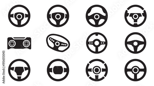 Assortment steering wheel icons different shapes and forms car interior vector icons pack