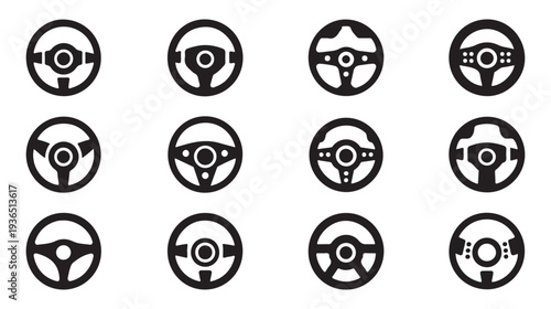 Various steering wheel icons in vector format for transport and automotive graphic design