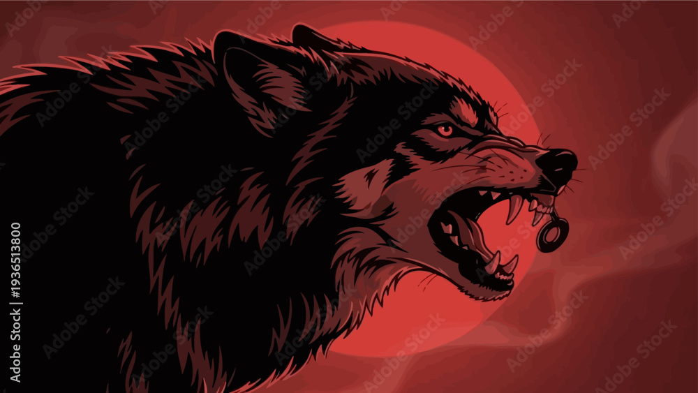 custom made wallpaper toronto digitalFierce Wolf Howling with Red Moon Background, Aggressive Animal Portrait
