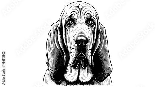Wallpaper Mural Close-up portrait of a Basset Hound dog with long droopy ears and sad eyes, black and white sketch Torontodigital.ca