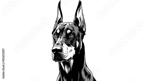 Wallpaper Mural Doberman Pinscher Portrait, Intense Gaze, Black and White, Guard Dog, Elegant Breed Torontodigital.ca