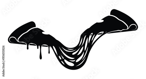 Melting cheese from pizza slices creates a flowing abstract silhouette