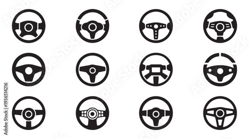 Steering wheel icon set. car wheels vector collection. auto drive symbols isolated on white background