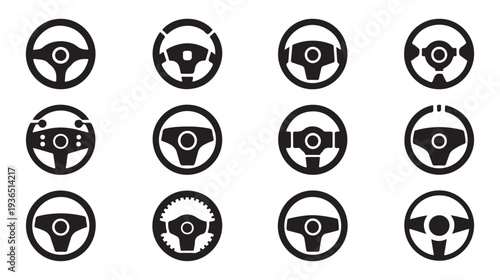 Collection of steering wheel icons different design variations modern and classic car part vector illustration