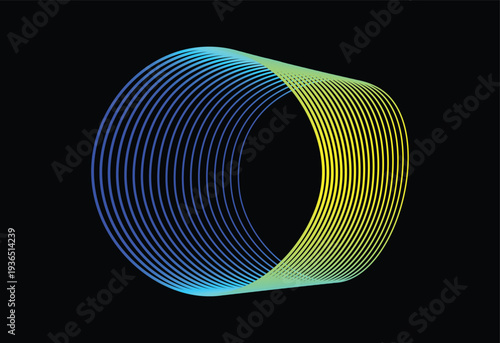 A 3d rendered torus with blue and green gradient mesh on a black background