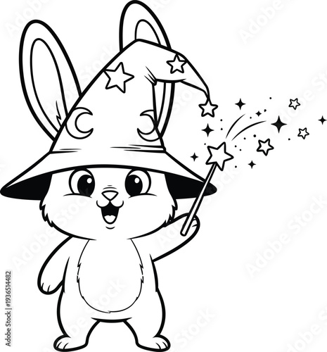 A cartoon rabbit in a wizard hat casting magic