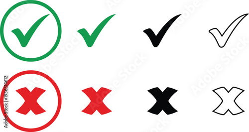 Checkmarks and crosses symbols in various colors and styles