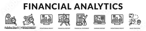 Financial analytics banner delivering precise reporting frameworks and performance evaluation dashboards in Lineal Icon Style