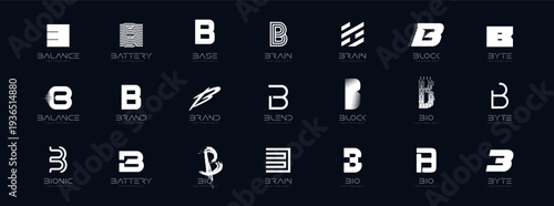 Letter B Logo Collection in Futuristic Tech Style, Modern Geometric Minimalist Creative Branding for Business Identity Design. Monogram Set for Startups, Businesses, Companies. Vector Illustration