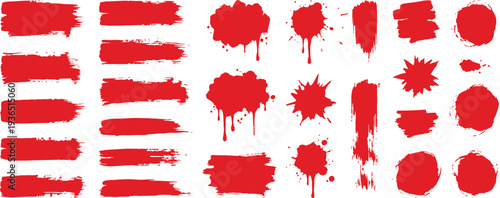 Bold brush strokes, smears and mud marks collection. Grunge ink splatters, calligraphy or graffiti strokes. Brush drawn vector sketch elements for street art design and grunge punk illustrations.